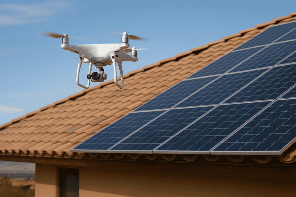 Drone Inspecting Solar Panels - Southwest Home Inspect